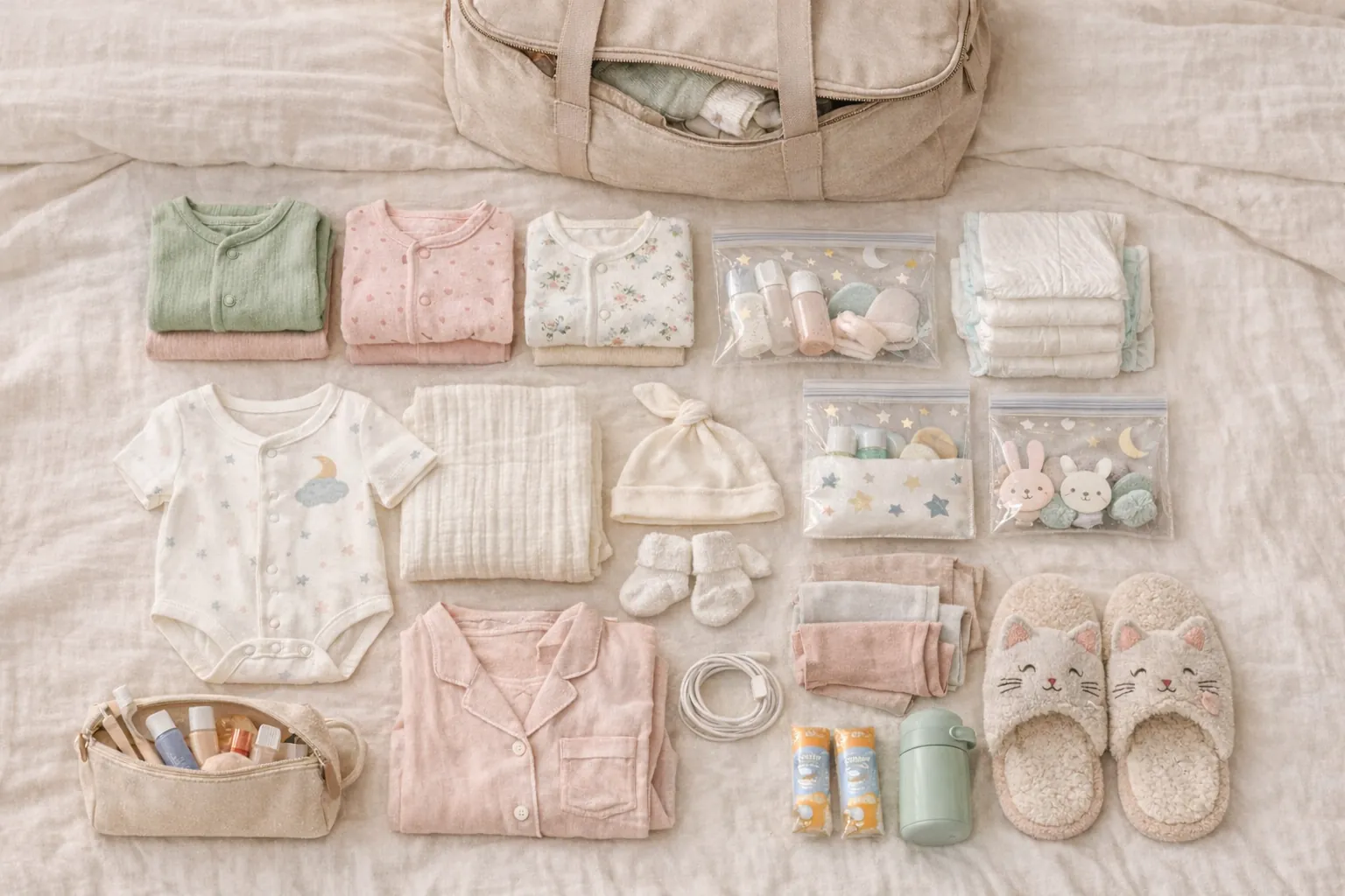 What to pack in your hospital bag for birth: organized visual checklist